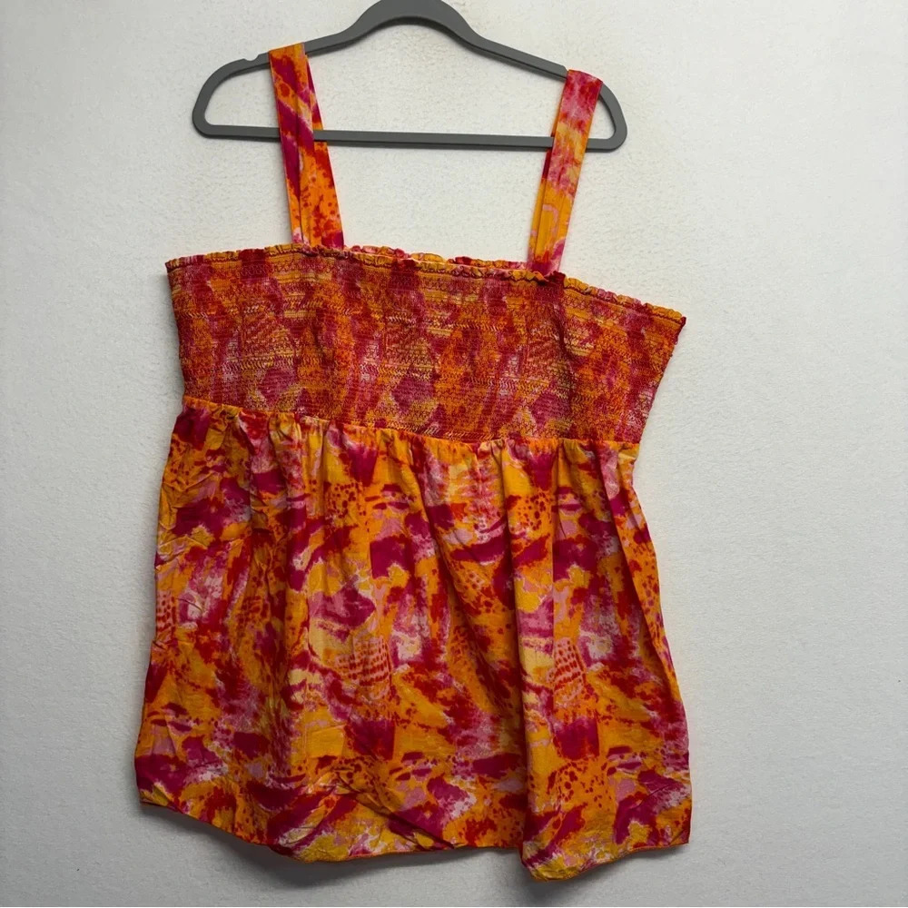 Lane Bryant Smocked Tank Blouse Pink Orange‎ 18/20